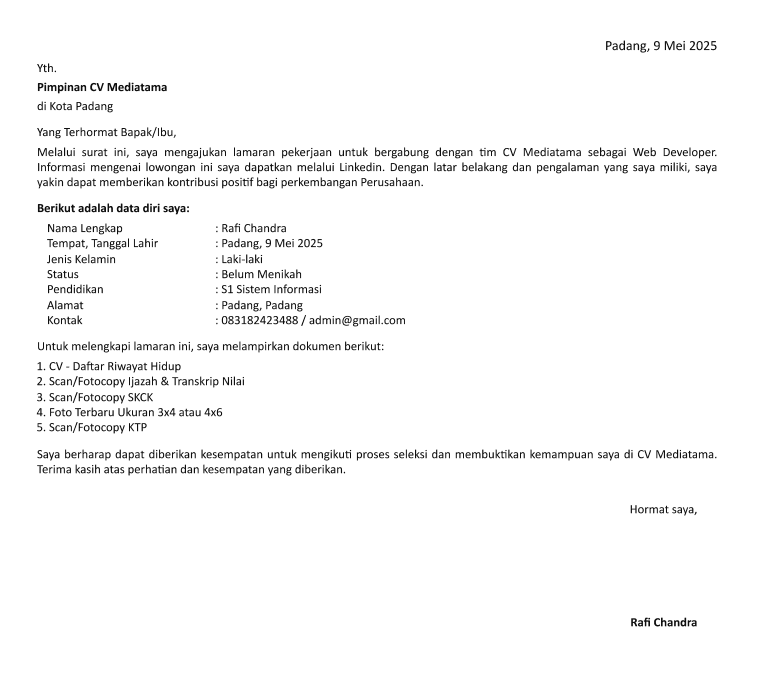 Preview Template Surat Lamaran Modern